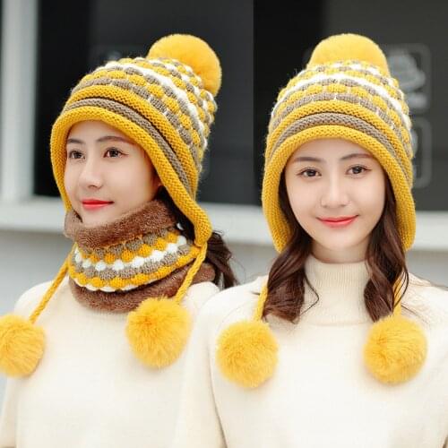 2021 New Womens Winter Hat Scarf 2 Pieces Set Windstop Ear Warm Russian Outdoor Skiing Caps With Loop Scarves