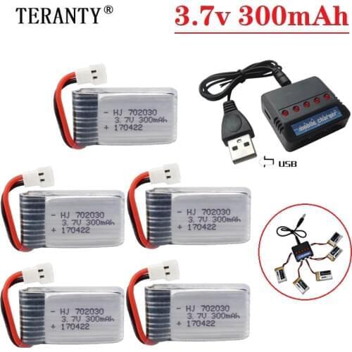 3.7V 300mAH Lipo Battery With 5-in-1 Charger For Udi U816 U830 F180 E55 FQ777 FQ17W Hubsan H107 Syma X11C FY530 RC Drone Battery