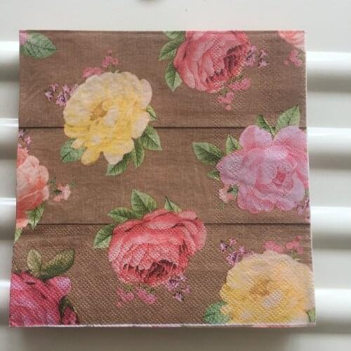 Decoupage wedding vintage napkin paper elegant tissue flower red pink yellow rose birthday party beautiful serviettes decor 20