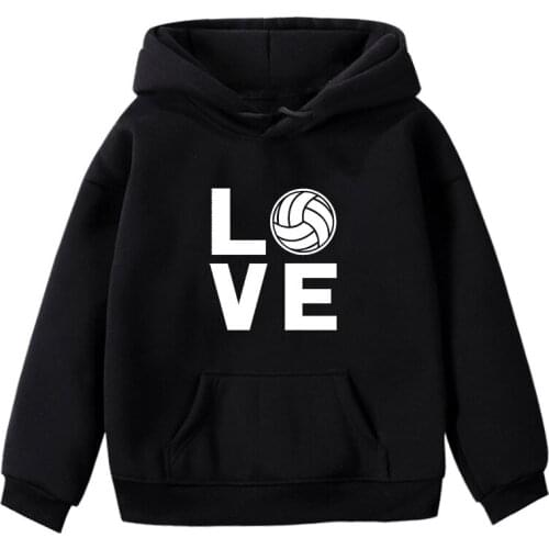 Love Volleyball print Childrens hoodies clothing volleyball fans Kids plus fleece hoodie thick sweatshirt boys girls pullover