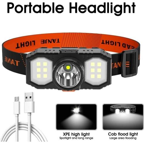 Headlight Flashlight COB+XPE High Brightness Rechargeable Head Lamp 3 Modes Waterproof Lightweight for Fishing Hiking Camping