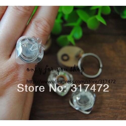 Freeshing! 20set/lot ClearlyGlass vial pendant cover Finger Ring DIY ( glass vial & screw base ring & black rubber ring)