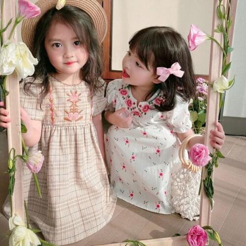 Summer European&American Fashion Girls Middle School Children Cotton Embroidery Sweet Princess Dress Baby Kids Girl Clothing