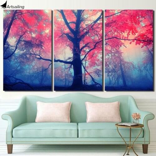HD printed 3 piece pink tree maple canvas painting for living room decor wall art posters and prints Free shipping/ny-6722B