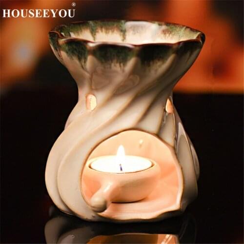 Ceramic Essential Oil Burners Handmade Censer Candle Holder Aromatherapy Oil Lamp Gifts and Crafts Home Decoration Aroma Furnace