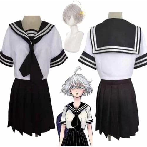 Anime Tokyo Revengers Senju Kawaragi Cosplay Costume Skirt Set White Wig Sailor School Uniform Dress Suit Halloween Brahman