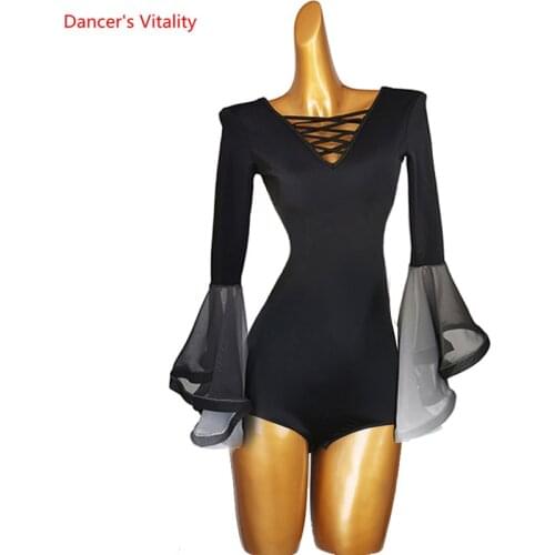 Latin Dance Body Suit V-Neck Long Sleeves Top Performance Clothes Profession Custom Female Adult Child Practice Clothing