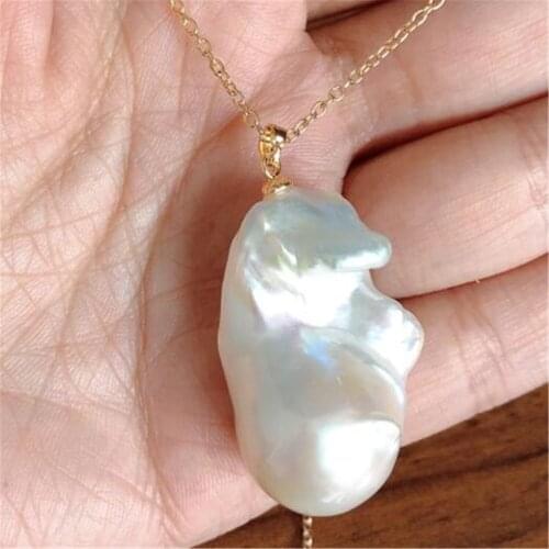 Fashion 20-30mm White Baroque Pearl 18K gold Chain Necklace 18" Bead accessories Luxury delicate cultivation personality