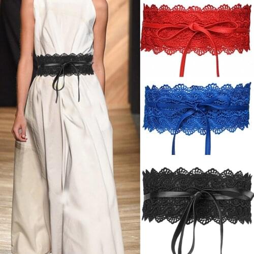 Fashion Waist Cincher Women Dress Bowknot Waist Band Faux Leather Lace Wide Decor Belt Girdle Waist Band Bandage Red White Black