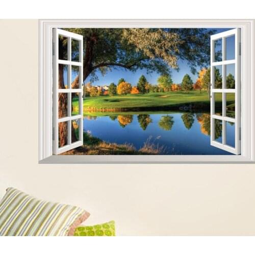 Natrual Landscape Lake Tree Wall Stickers Decor Fashion Vinyl Home Living Room 3D Decals