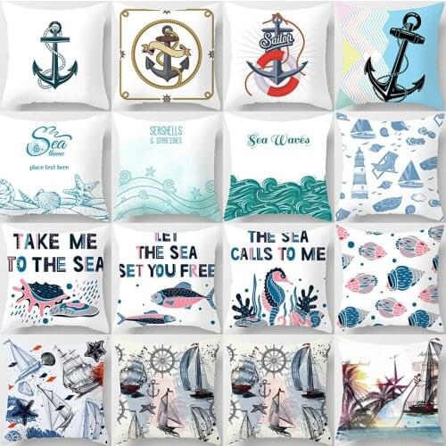 Hand Drawn Ocean Series Polyester Pillow Cover Sofa Cushion Home Decorative Pillows Cover