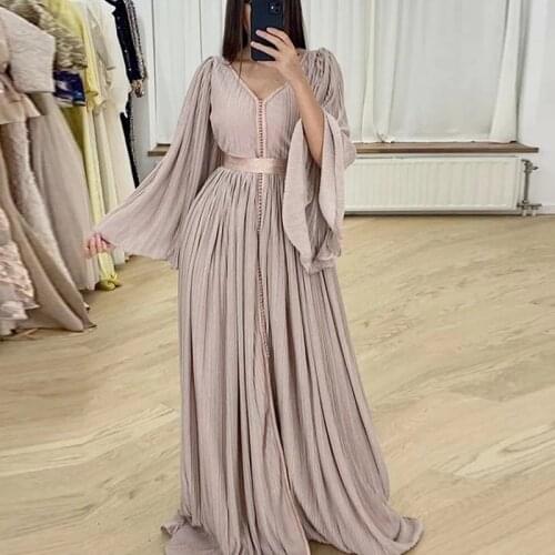 New Arrival Moroccan Caftan Muslim Evening Dresses A-Line Long Sleeve Evening Gowns Dubai Saudi Arabic Robe Femme Sukienki Robe