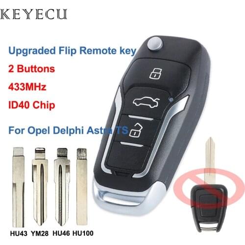 Keyecu Upgraded Flip Remote Car Key Fob 433MHz ID40 Chip 2 Buttons for Opel Delphi Astra TS with HU43/YM28/ HU46/ HU100 Blade
