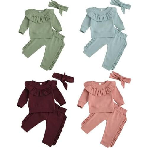 Newborn Kids Baby Girl Cotton 2Pcs Sets Long Sleeve Ruffle Top+Pants Leggings Solid Baby Clothes Autumn Outfits 0-24M