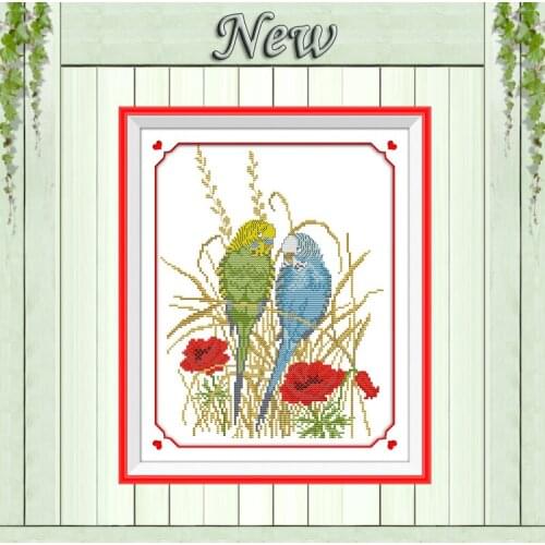 Parrot couple poppy diy painting counted printed on canvas DMC 14CT 11CT DMC Cross Stitch chinese Embroidery kits Needlework Set