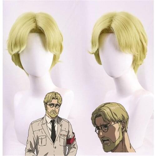 Attack on Titan Zeke Jaeger Cosplay Wig The Final Season Middle Part Short Yellow Curly Heat Resistant Hair