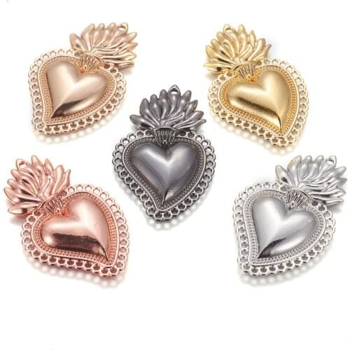 50pcs Alloy Heart Pendants for necklace jewelry making DIY Decor Accessories 40x25x3.5mm, Hole: 1.5mm