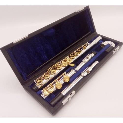 MFC Professional Flute Silver Plated Flute Gold Key Instrument Intermediate Student Curved Headjoint Flutes 16 Hole Close