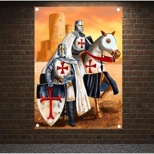 Knights Templar Armor Retro Posters Tapestry HD Wallpapers Home Decor Vintage Crusader Banner Flags Wall Hanging Ornaments Mural
