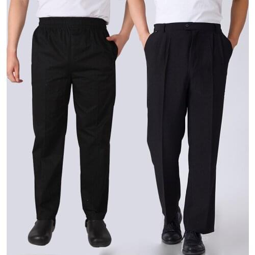 Chef Uniform Restaurant Pants Kitchen Trouser Chef Pants Black Elastic Waist Bottoms Food Service Pants Mens Work Wear