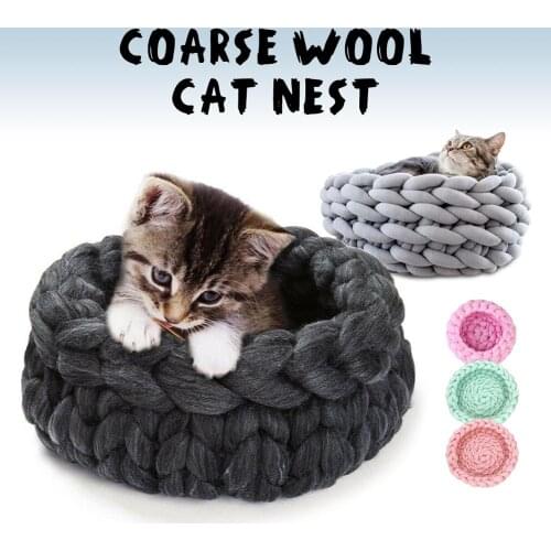 30cm Dog Bed Warming Dog Cat House Soft Kennels Soft Handmade Knitting Coarse Wool Pet House Warm Plush Cozy Pet Nest Mat