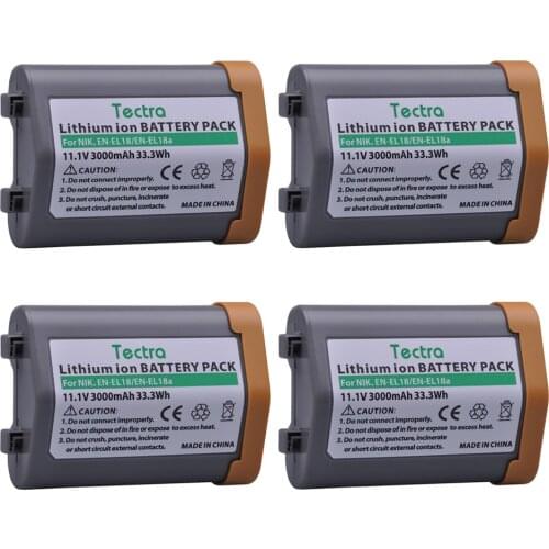 Tectra 4Pcs 3000mAh EN-EL18 EN-EL18a Battery for Nikon D5 D4 D4S Camera MH-26 EN EL18a ENEL18 EN EL18 ENEL18a Battery