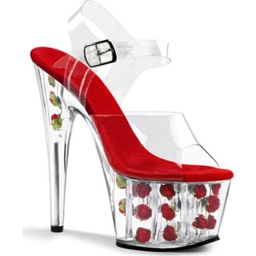 8 inches thick heel, transparent platform crystal shoes, fashionable romantic rose crystal wedding shoes, 20 cm high heel Sandal