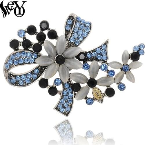VEYO Flower Brooches Women Banquet Costume Brooch Pin Clothes Imitation Pearls Rhinestones Crystal Brooch Pins Accessories