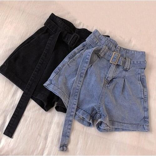 Summer Fashion Women Ladies High Waisted Wide Leg Irregular Denim Shorts , 2019 Female Womens Black Blue Jeans Shorts