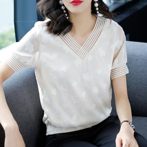 V-Neck Women Short SleeveChiffon Blouses Shirts Lady Casual Spring Summer Style Chiffon Blusas Tops