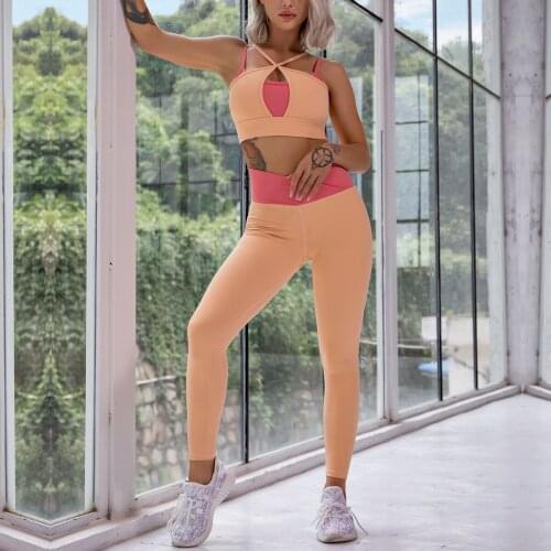 2 PCS Yoga Set Women Gym Workout Clothes Sportwear Backless Hollow Bra Leggings Suit for Fitness Wear 2021 Womens Sport Outfit