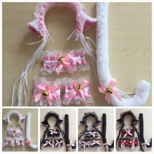 Hot Sale Fashion Women Cute Cat Maid Cosplay Costume Lace Plush Lace Ears Headbands Tail Halloween Headwear
