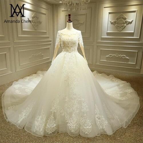 Vestido de novia sirena Full Sleeve Lace Appliqued See Through Wedding Dress