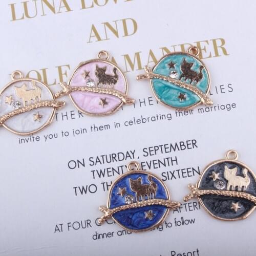 100PCS Alloy Colorful Animal Trunk Moon Cat Pendant Enamel Charms DIY For Fashion Handmade Customized Necklace,Keychains