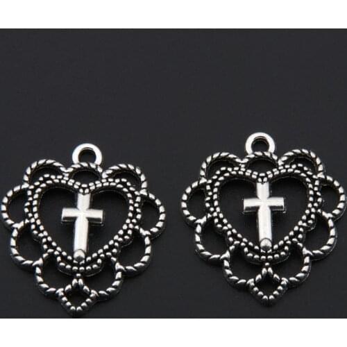 20pcs Silver Color Hollow Out Heart Cross Charms Cross Pendant Bracelet Necklaces Jewelry Supplies A3331