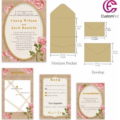 30pcs/lot personalized pocket card set floral theme classic flower pocket + envelop +RSVP free shipping PKEE021V103