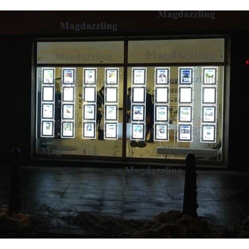 32PCS A4 Vertical One Sided Window Hanging Magnetic Acrylic Panel LED Illuminated Display Light Signs Box for Real Estate Agent