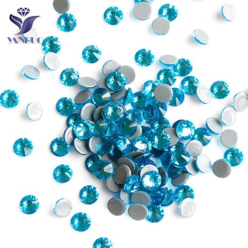 YANRUO 2058HF Aquamarine Flatback Rhinestones Hot Fix Crystal Iron On Wedding Dresses Rhinestone Appliques Clothing