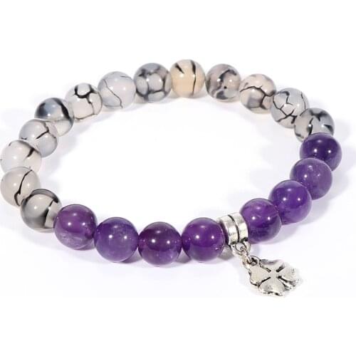 Fashion Amethysts Pink Crystal Lucky Clover Sweat Heart Charm Bracelet For Women Young Girls Boho Natural Stone Jewelry