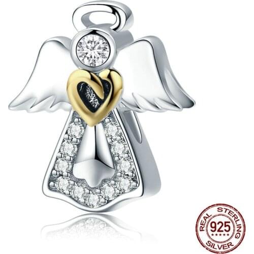 High Quality Real 925 Sterling Silver Guardian Angel Beads Fit Original Brand Charm Bracelet DIY Jewelry Lucky Gift SCN46123