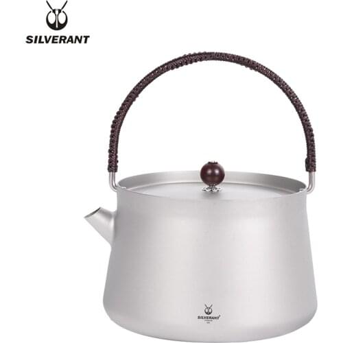 SilverAnt Pure Titanium Durable Handle Kettle Tea Maker Outdoor Water Camping Lightweight Titanium Water 800ml Teapot