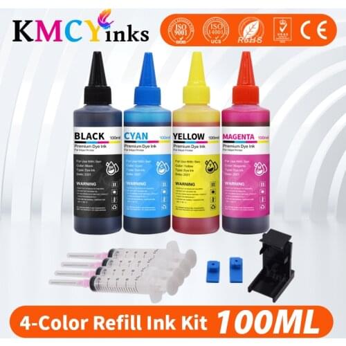 KMCYinks 100ml Dye Ink For HP 123 XL Refill Ink Cartridges For hp 121 122 650 129 21 22 140 141 652 178 364 564 655 678 862 XL
