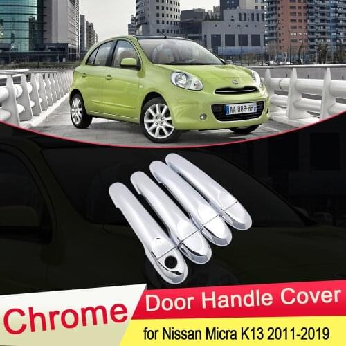 For Nissan Micra K13 Renault Puls 2011~2019 Chrome Door Handle Cover Exterior Trim Car Stickers Accessories 2012 2013 2014 2015