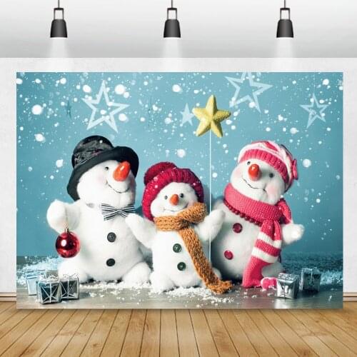 Laeacco Winter Snowman Background For Photography Gifts Snowflake Stars Child Photographic Backdrop Photocall For Photo Studio