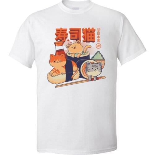 Cute Men Tshirt Fashionable Sushi Cats Top T-shirts O-Neck 100% Cotton Mens Tops Tees Short Sleeve Summer Fall Printed T Shirt