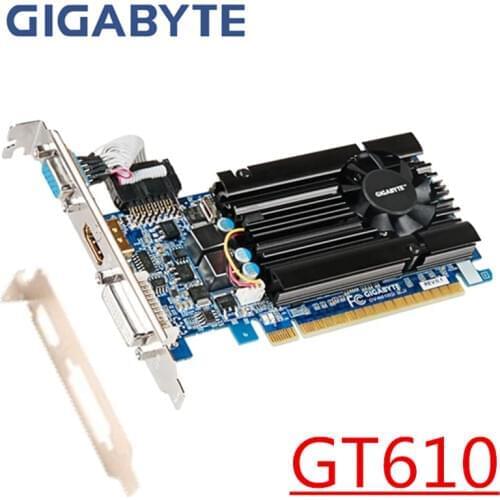Gigabyte GT 610 1GB Graphics Card NVIDIA GeForce GT610 1GB Video Cards GPU Desktop PC Screen Computer Map ATX MATX HTPC VGA DVI
