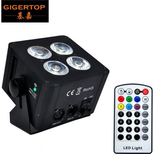 Gigertop 75W 4 LED RGBWA UV Battery Powered Rechargeable Uplighting 4 x 18W Par Light Wedding DJ Party Infrared Controller
