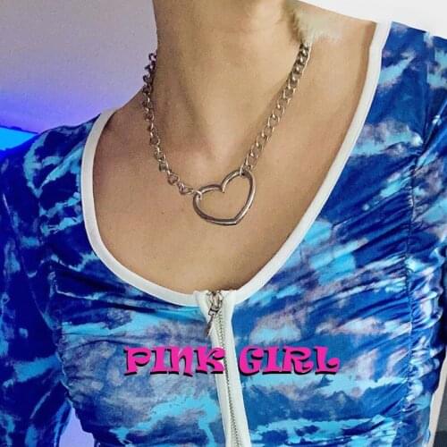 Goth Hollow Heart Pendant Necklace for Women Metal Fashion Punk Hip Hop Charms Choker Necklace Jewelry 90s Style Gifts New