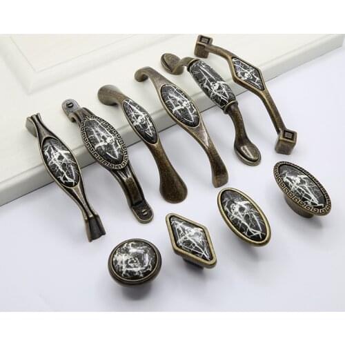 JD Marble Ceramic Handle Door European Wardrobe Door Cabinet Handle American Simple Drawer Antique Furniture Handle Knobs