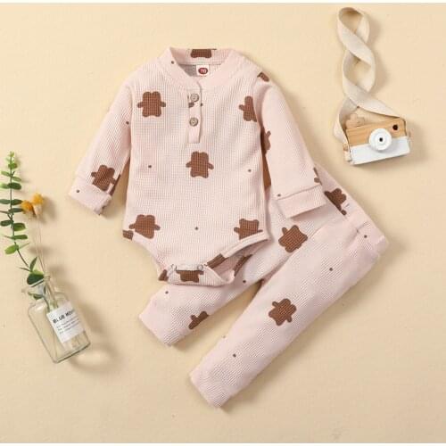 New Spring Autumn Infant Baby Girls Bear Print Long Sleeve Romper Top+Pants Clothing Sets Kids Boys Suit Clothes 0-24M